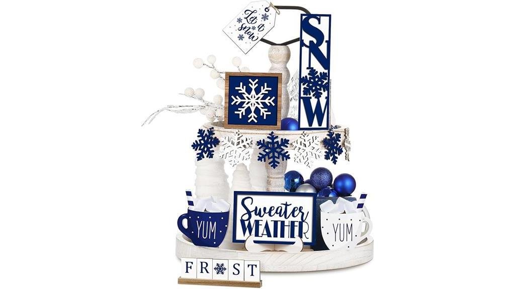 winter tiered tray decor