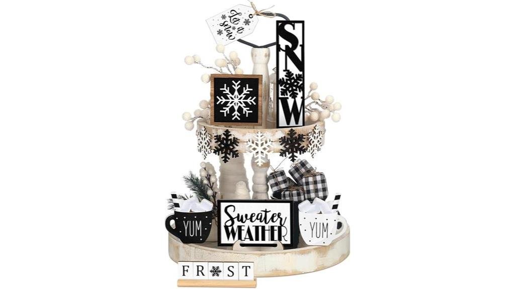 winter tiered tray decor
